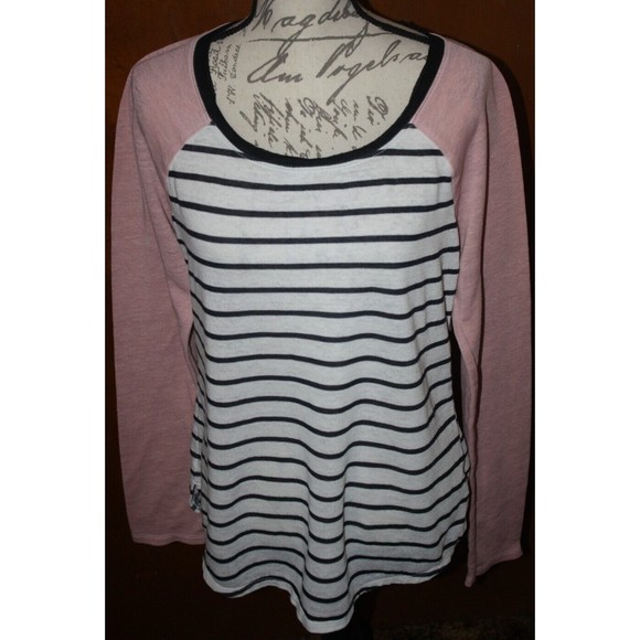Maurices Tops - Maurices LS Striped Top Sz M Black/White/Pink Soft Winter Casual Blouse